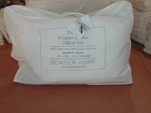 lot 96 image: 2 Pack Queen Firm White Duck Feather & Down Bed Pillow  BOKSER HOME