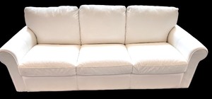 White Leather 3-Seat Sofa with Rolled Arms