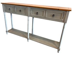 Wood Console Table with 4 Drawers and Lower Shelf