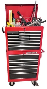 lot 34 image: Craftsman Tool Chest FULL of Assorted Hand Tools and Accessories