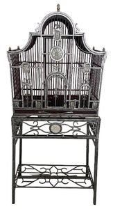 lot 39 image: Vintage Ornate Metal Bird Cage with Stand