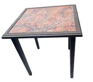 lot 49 image: Square Side Table with Faux Marble Top and Metal Frame