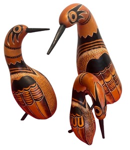lot 121 image: Set of 3 Handcrafted Painted Wooden Bird Figurines