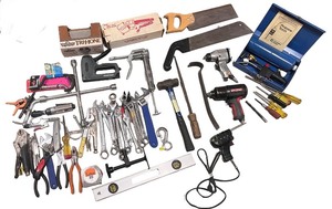 lot 136 image: Large Assortment of Hand Tools and Hardware with Storage Case
