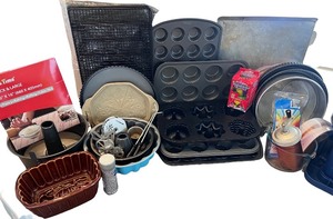 lot 64 image: Large Baking Supply Lot with Pans, Decorating Tools, and Cookie Cutters