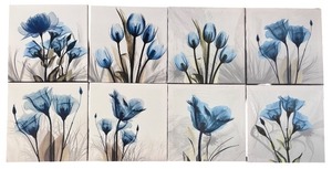 lot 73 image: Set of 8 Framed Blue Floral Canvas Wall Art Prints