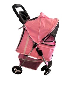 lot 76 image: Pink Folding Pet Stroller with Mesh Canopy