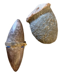 lot 158 image: Pair of Primitive Stone Tools with Beadwork Accents