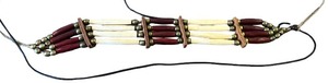lot 161 image: Vintage Bone and Brass Beaded Choker Necklace with Leather Accents