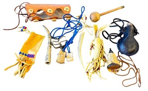 lot 167 image: Collection of Native-Style Leather and Antler Accessories and Tools