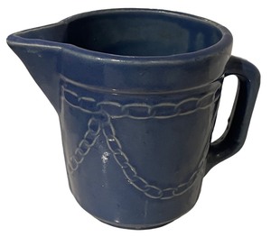 lot 168 image: Vintage Blue Glazed Stoneware Pitcher with Chain Design