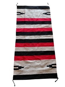 lot 180 image: Vintage Navajo-Style Wool Woven Rug with Red, Black, and Cream Stripes