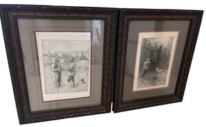 lot 190 image: Pair of Framed Vintage Hunting Prints with Ornate Wood Frames