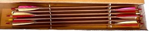 lot 200 image: Box of Fletched Wooden Arrows with Red and White Vanes