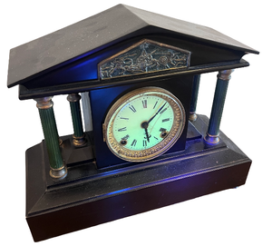 lot 16 image: Antique Mantel Clock with Roman Numerals and Column Design