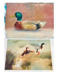 lot 80 image: Pair of Duck Art Prints Including Mallard Portrait and Marsh Scene