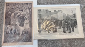 lot 83 image: Set of 2 Antique Art Prints - The Auction at the Farm and Ladies Home Companion April 15
