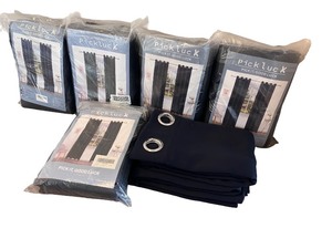 lot 99 image: Set of 6 Pickluck Dark Blue Blackout Curtain Panels