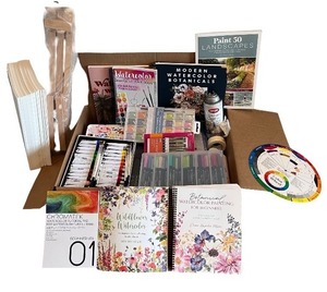 lot 198 image: Large Watercolor Art Supplies Bundle with Paints, Pens, Books, and Accessories