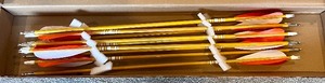 lot 204 image: Set of 6 Yellow Practice Arrows with Orange and White Fletching