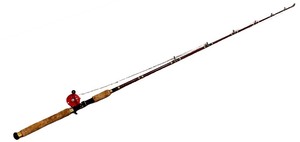 lot 219 image: Vintage Fishing Rod with Red Baitcasting Reel and Cork Handle
