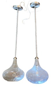lot 224 image: Pair of Handblown Glass Pendant Lights with Metal Rods