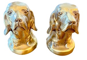 lot 225 image: Pair of Brass Dog Head Bookends