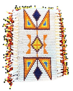 lot 232 image: Handcrafted Native American Style Beaded Leather Pouch with Geometric Patterns