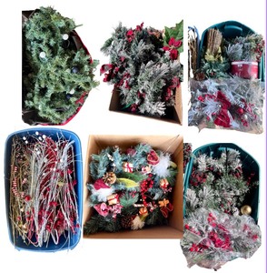 lot 267 image: Large Holiday Decor Lot with Artificial Pine Garlands, Picks, and Ornaments
