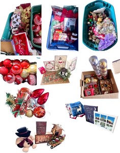 lot 268 image: Large Holiday Decor Collection - Ornaments, Stockings, Signs, and More