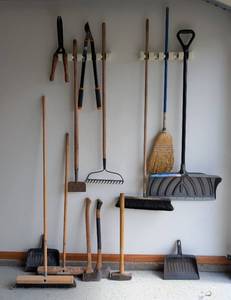 lot 102 image: Assorted Brooms and Yard Tools