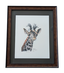 lot 54 image: Small Framed Jean Haefele Giraffe Print