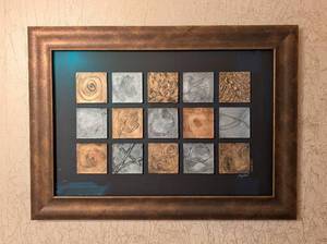 lot 82 image: Framed Kim Grant Metallic Tile Mixed Media