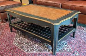lot 2 image: Gold and Black Painted Wood Coffee Table