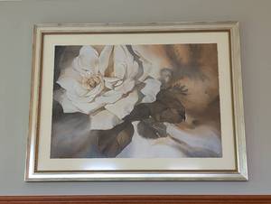 lot 22 image: Large Framed Jeanne Bonine Rose Print