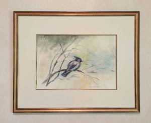 lot 41 image: Framed Bluebird Watercolor Painting by Mary C. Campbell