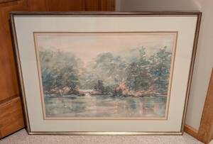 lot 50 image: Large Framed Original Lou Roman Landscape Watercolor Painting