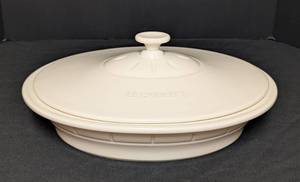 lot 40A image: Le Creuset White Oval Stoneware Covered Baking Dish