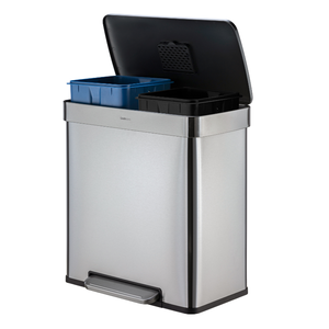lot 52 image: Qualiazero 16 Gallon Stainless Steel Dual Compartment Step Trash Can