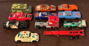lot 60P image: Lot of 11 Vintage Yatming Diecast Toy Cars and Trailer - For Restoration