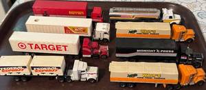 lot 100P image: Assorted Lot of 8 Toy Semi Trucks Including Ferrari, Hot Wheels, Shell, Target