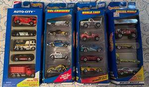 lot 175P image: Lot of 4 Hot Wheels 5-Car Sets in Original Packaging Auto-City, 50s Cruisers, World Tour, Racing World