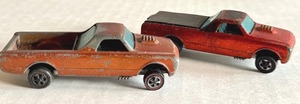 lot 27HW image: Pair of Vintage Hot Wheels Redlines Custom Fleetside Die-Cast Trucks