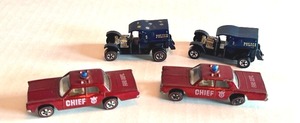 lot 45HW image: Set of 4 Vintage Redline Hot Wheels Paddy Wagon and Chief Cruiser Diecast Cars