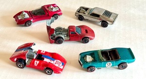 lot 77HW image: Set of 5 Vintage Redline Hot Wheels Cars Including Boss Hoss, Mark IV, Light My Firebird, Ferrari 312, Mod Squad