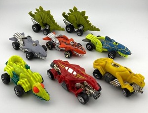 lot 12N image: Set of 8 1990s Animal Theme Hot Wheels Cars including Vintage Hot Wheels Shark Cruiser