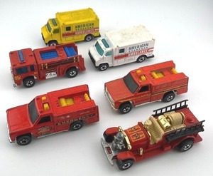 lot 17N image: Lot of 6 Emergency Hot Wheels Die-Cast Vehicles - Fire Trucks and Ambulances