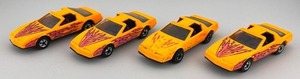 lot 39N image: Set of 4 Vintage Hot Wheels Die-Cast Cars Yellow with Purple and Pink Graphics