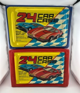 lot 58N image: Pair of Vintage Hot Wheels 24-Car Collector Cases Red and Blue