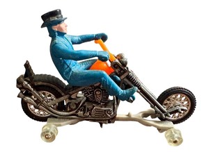 lot 62C image: Vintage Hot Wheels Rrrumbles Mean Machine Motorcycle Toy with Broken Handlebar
